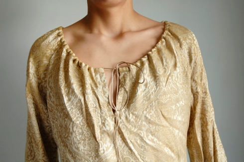 Gold damask shirt.