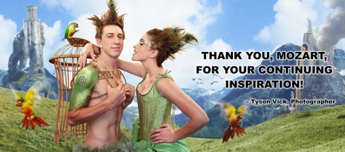 Tyson Vick's photo illustrating The Magic Flute with a personalized message for Mozart's 259th birthday.