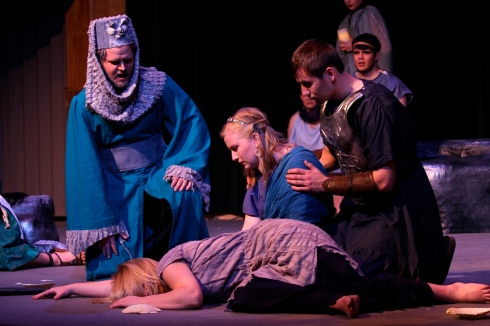 Vomited black tar to death, poor dear. In this scene from Idomeneo the High Priest looks over the carnage caused by the seamonster.