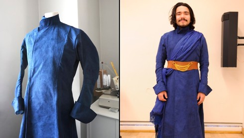 Arbace's costume being made and modeled by actor Miguel.